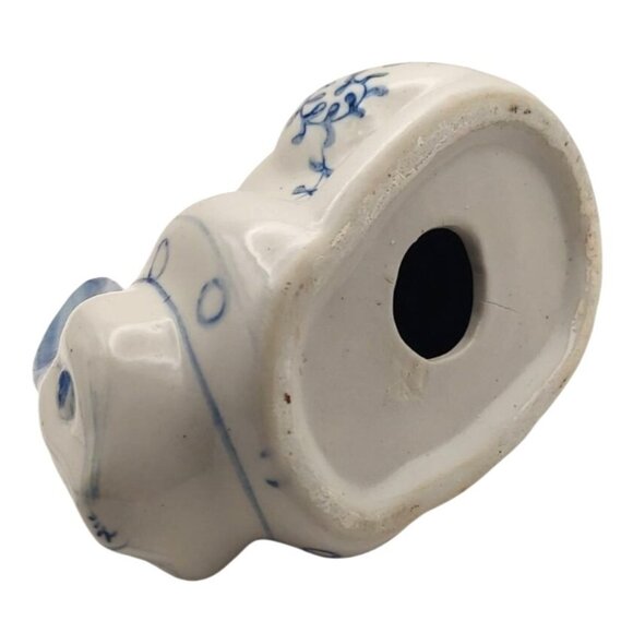 Hand Painted Chinoiserie Blue White Bunny Figurine Glazed Ceramic Easter Rabbit - Picture 6 of 9